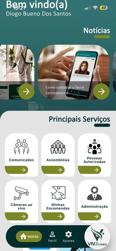 Tela de visitantes com histórico